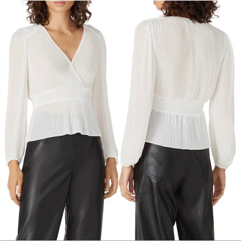 The Kooples White Pleated Sheer Top 2 M